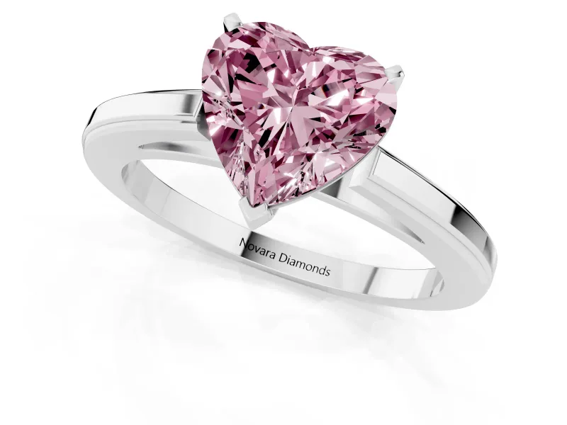 Fancy Pink Heart Cut Diamond Solitaire Ring Set in Silver with Prong Setting and Classic Band