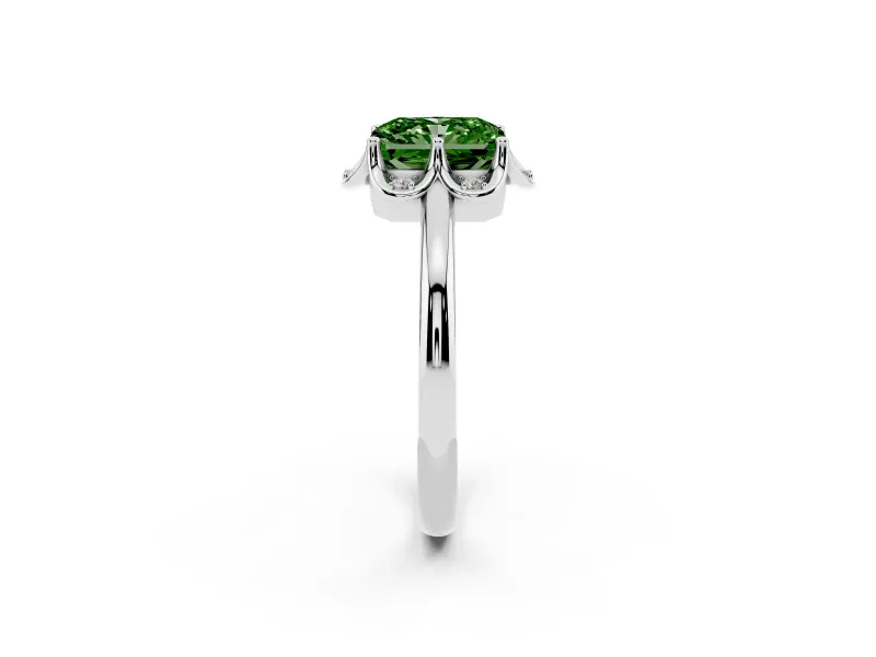 Radiant Cut Petal Halo Engagement Ring Setting for a Fancy Green Lab-Grown Diamond | Sterling Silver
