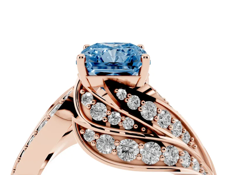Radiant Cut Bypass Hidden Halo Engagement Ring Setting for a Fancy Blue Lab-Grown Diamond | Graduated Pavé | Rose Gold
