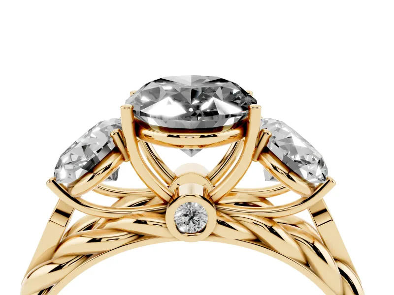 Fancy Black Oval Cut Diamond Three-Stone Ring Set in Yellow gold with Braided Band