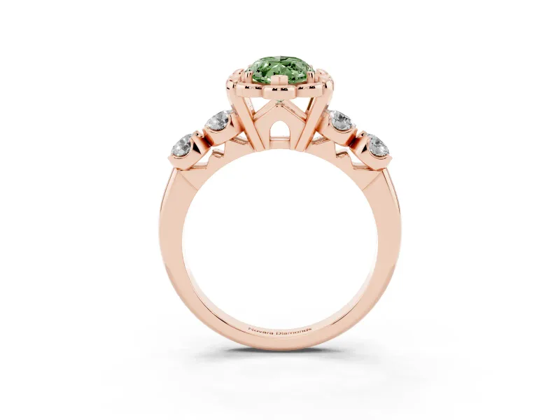 Marquise Floral Engagement Ring Setting for a Fancy Green Lab-Grown Diamond | Petal Frame and Side Stones | Rose Gold