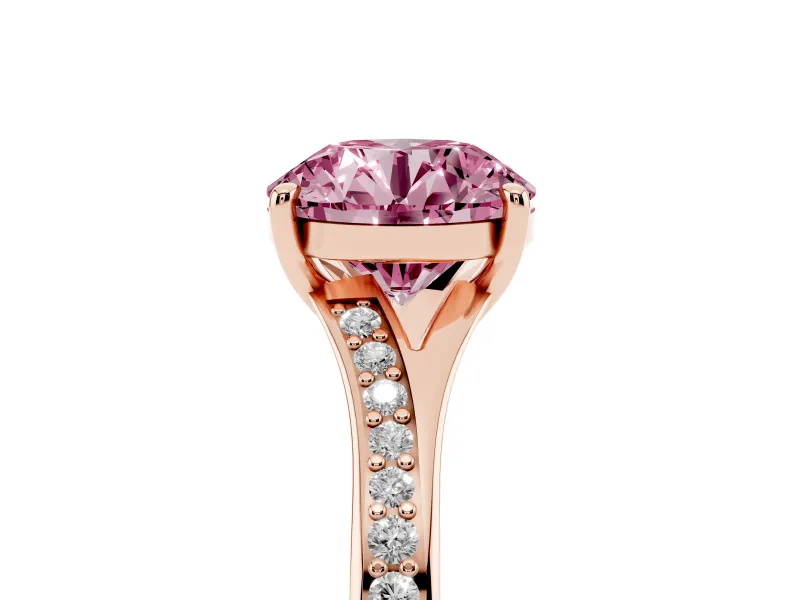 Round Pave Solitaire Engagement Ring Setting for a Fancy Pink Lab-Grown Diamond | Sweeping Shoulders | Rose Gold