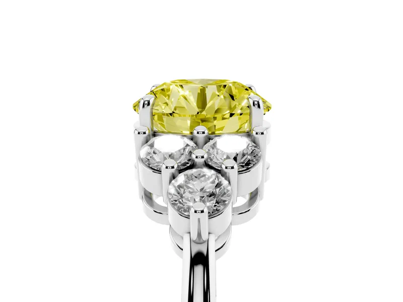 Round Cluster Side Stone Engagement Ring Setting for a Fancy Yellow Lab-Grown Diamond | Plain Band | Sterling Silver