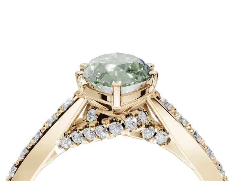 Marquise Pavé Solitaire Engagement Ring Setting for a Fancy Green Lab-Grown Diamond | Crossover Gallery | Yellow Gold