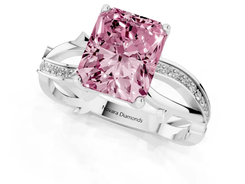Radiant Cut Twisted Engagement Ring Setting for a Fancy Pink Lab-Grown Diamond | White Gold - Design NV-24635