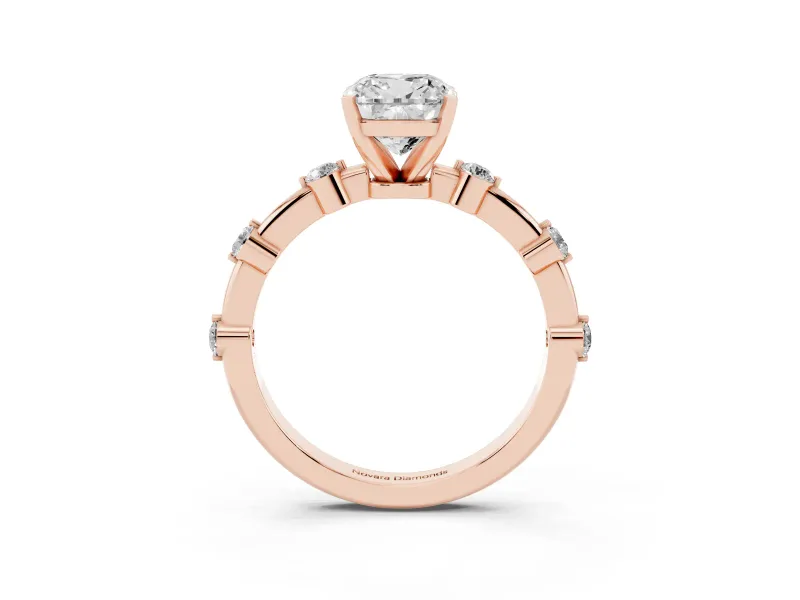 Cushion Cut Bar Set Engagement Ring Setting | Spaced Side Stones | Rose Gold