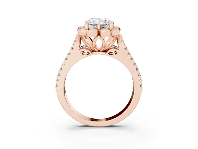 Radiant Cut Petal Frame Floral Halo Engagement Ring Setting | Pavé Split Shank | Rose Gold