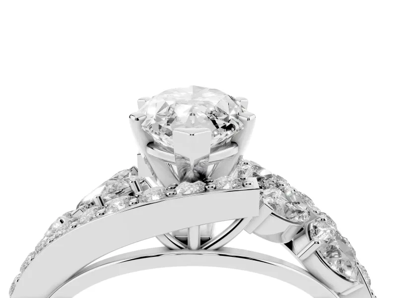 Marquise Cut Diamond Halo Ring Set in Silver with Marquise and Pavé Band in Prong Setting