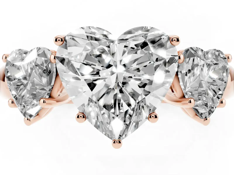 Heart-Shaped Three Stone Engagement Ring Setting | Matching Side Stones | Rose Gold
