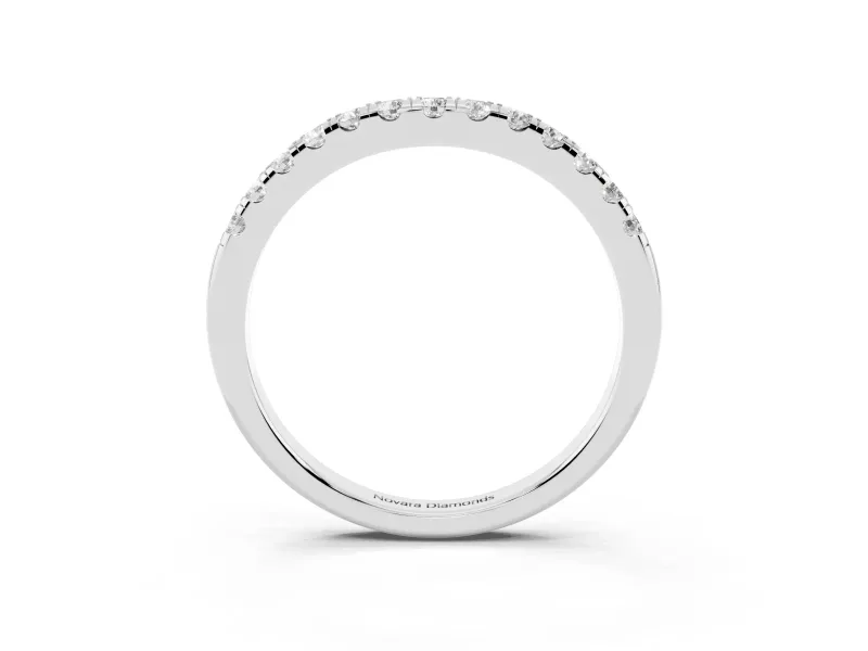Round Diamond Curved Eternity Band Set in White gold with Pavé Shared Prongs