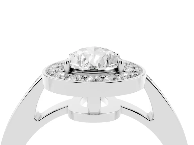 Pear Cut Diamond Halo Pavé Engagement Ring Set in White gold with Bezel Setting