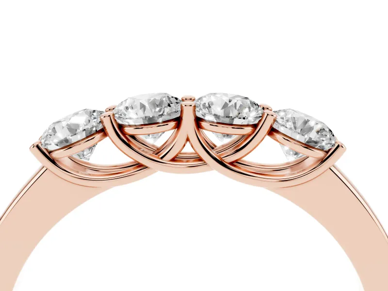Round Lab-Grown Diamond Four Stone Wedding Band | Raised Prong Baskets | Rose Gold