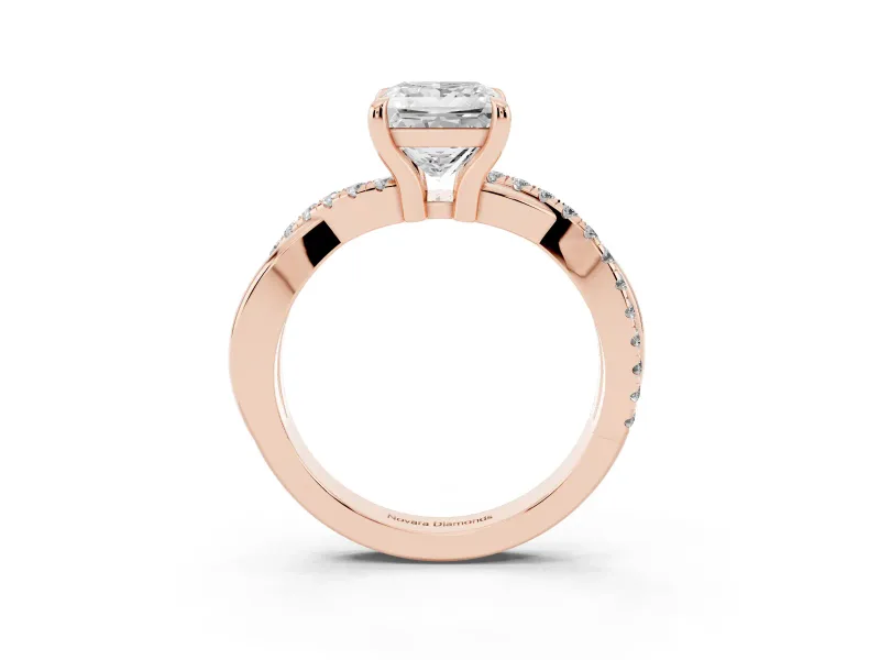 Princess Cut Pavé Twist Engagement Ring Setting | Crossover Band | Rose Gold