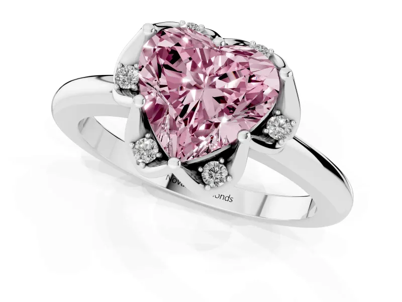 Heart-Shaped Petal Halo Engagement Ring Setting for a Fancy Pink Lab-Grown Diamond | Platinum