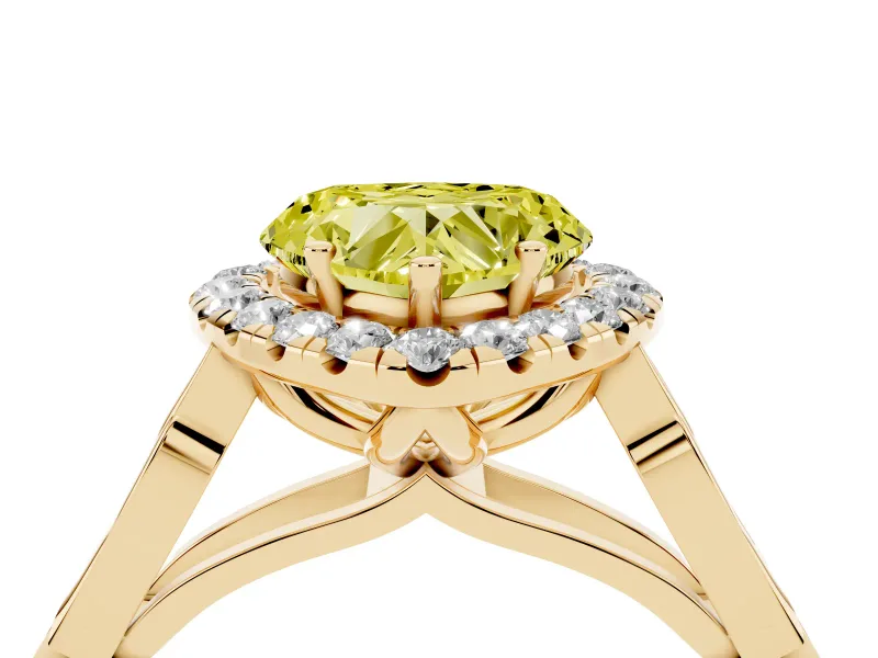 Heart-Shaped Halo Engagement Ring Setting for a Fancy Yellow Lab-Grown Diamond | Filigree Shoulders | Yellow Gold