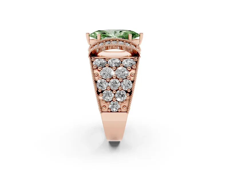 Marquise Vintage Pave Engagement Ring Setting for a Fancy Green Lab-Grown Diamond | Milgrain Edges | Rose Gold