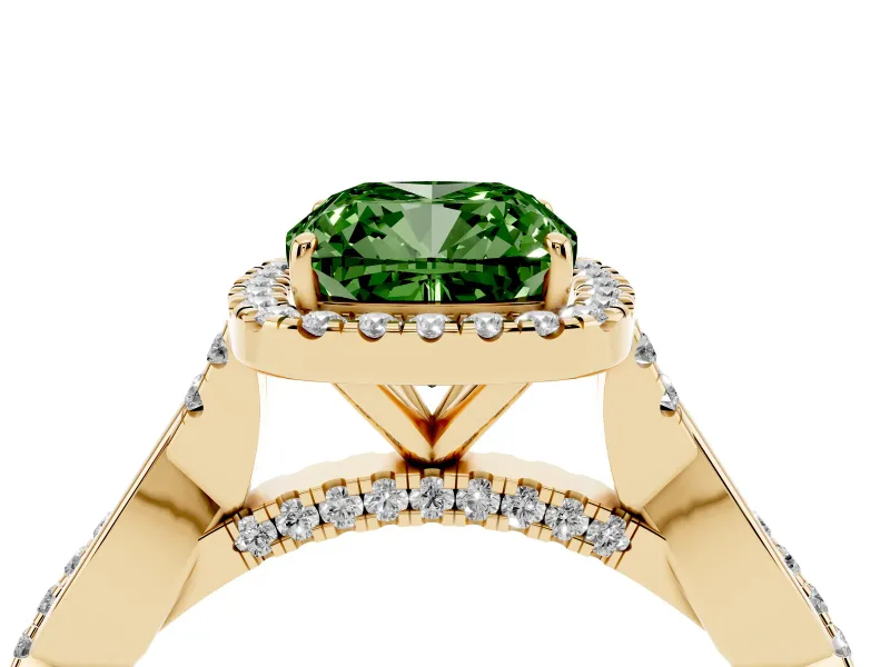 Cushion Cut Twist Halo Engagement Ring Setting for a Fancy Green Lab-Grown Diamond | Yellow Gold