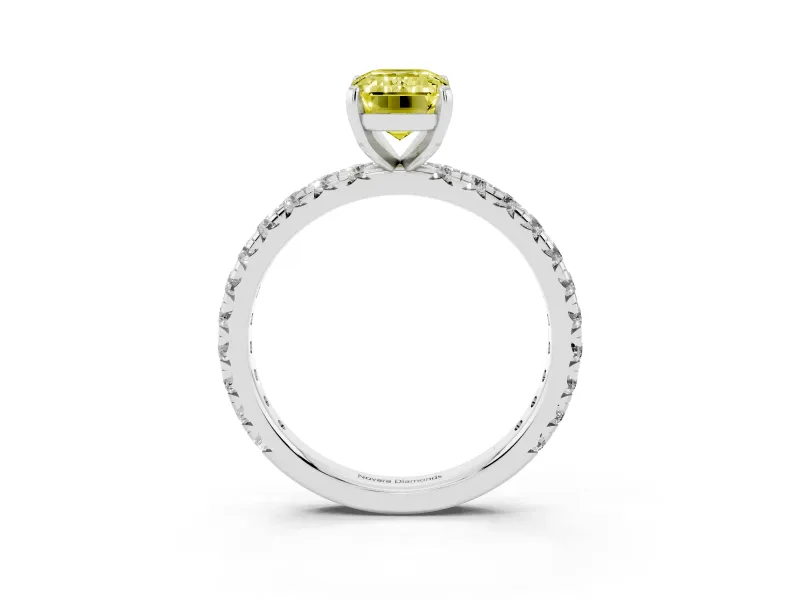 Emerald Cut Pavé Solitaire Engagement Ring Setting for a Fancy Yellow Lab-Grown Diamond | Sterling Silver