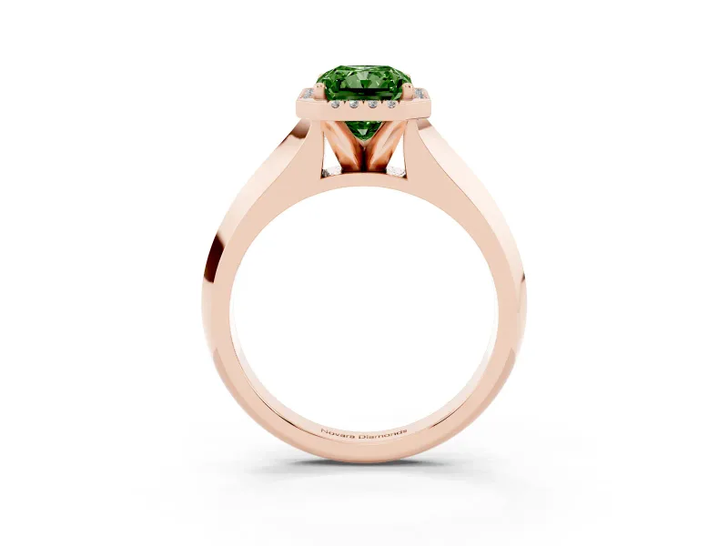 Radiant Cut Knife-Edge Halo Engagement Ring Setting for a Fancy Green Lab-Grown Diamond | Rose Gold