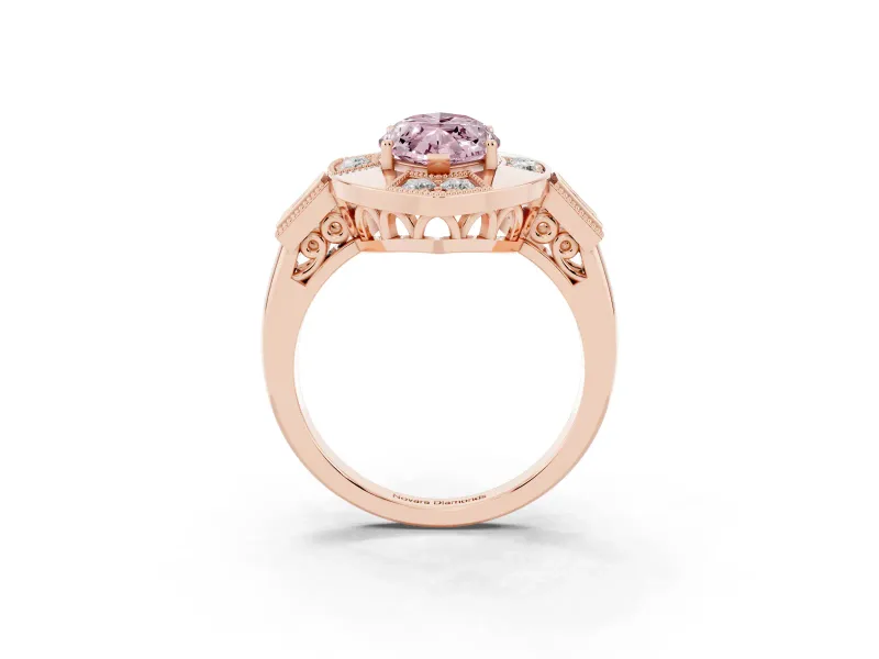 Marquise Milgrain Sectioned Halo Engagement Ring Setting for a Fancy Pink Lab-Grown Diamond | Rose Gold