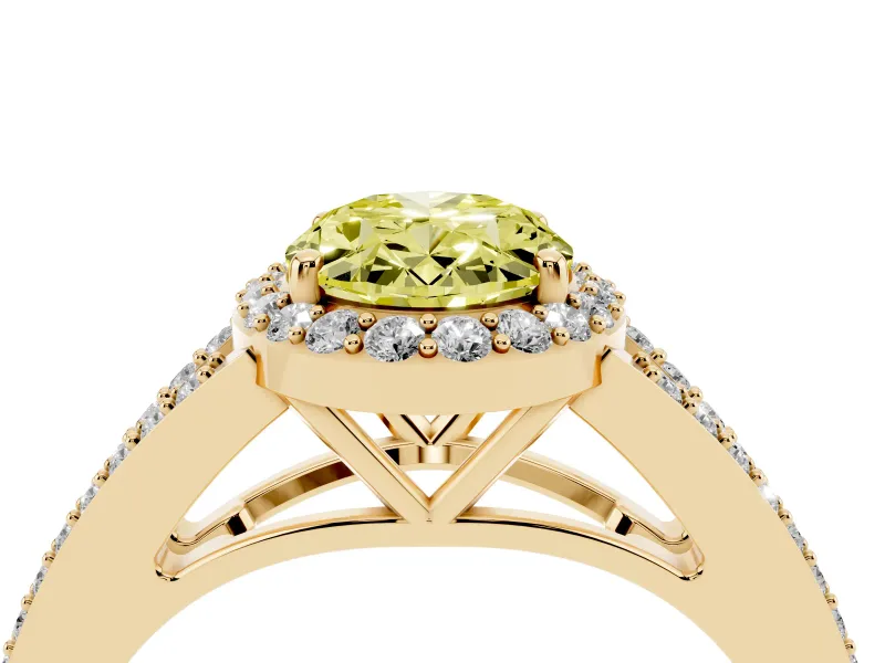 Oval Split Shank Halo Engagement Ring Setting for a Fancy Yellow Lab-Grown Diamond | Yellow Gold