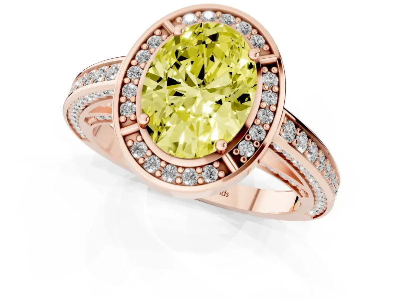 Oval Sectioned Halo Engagement Ring Setting for a Fancy Yellow Lab-Grown Diamond | Rose Gold