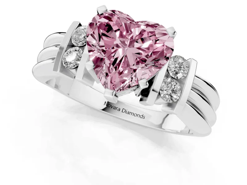Heart-Shaped Bar-Set Engagement Ring Setting for a Fancy Pink Lab-Grown Diamond | Platinum