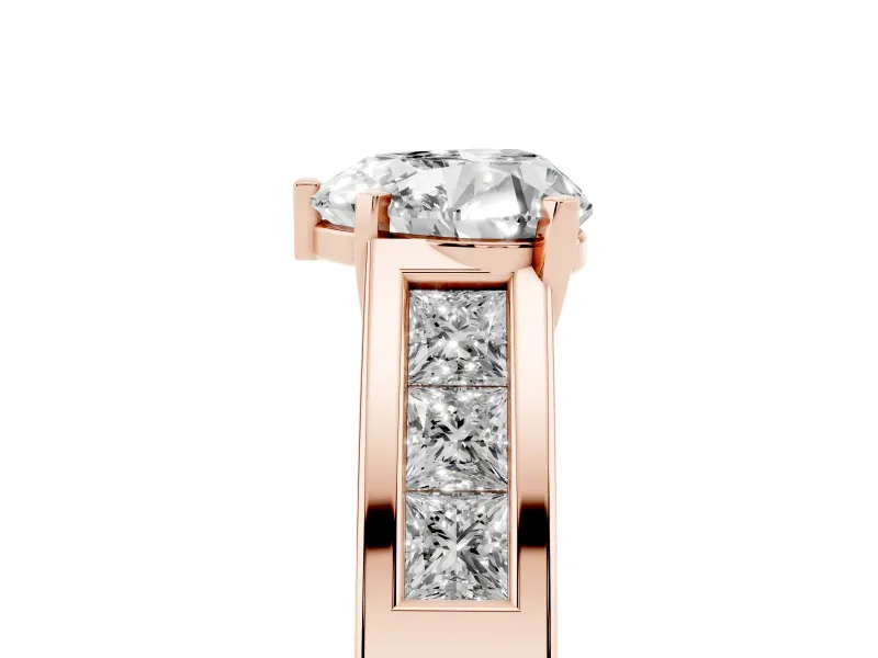 Heart-Shaped Channel-Set Engagement Ring Setting | Princess Side Stones | Rose Gold