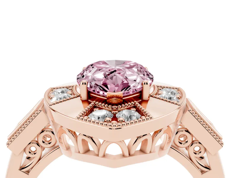 Pear-Shaped Milgrain Sectioned Halo Engagement Ring Setting for a Fancy Pink Lab-Grown Diamond | Rose Gold