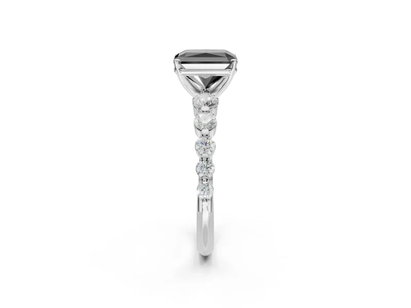 Radiant Cut Graduated Side Stone Engagement Ring Setting for a Black Center | White Gold