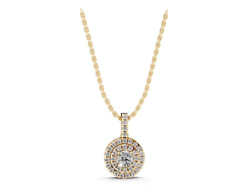 Round Lab-Grown Diamond Pavé Cluster Pendant Necklace | Stone-Set Bail | Yellow Gold