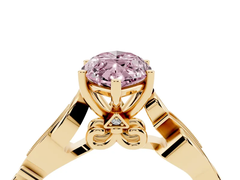 Marquise Vine Engagement Ring Setting for a Fancy Pink Lab-Grown Diamond | Yellow Gold