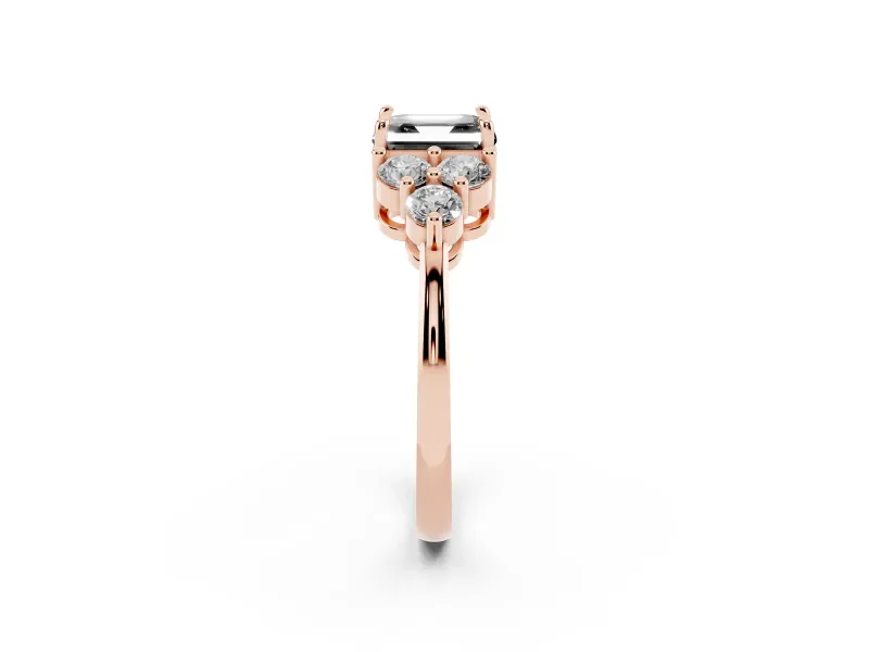 Fancy Black Asscher Cut Diamond Solitaire Ring Set in Rose gold with Cluster Accents on Each Side