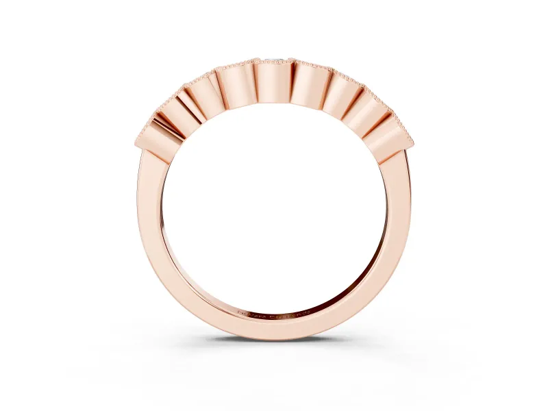 Round Diamond Bezel Half Eternity Band Set in Rose gold with Plain Lower Shank
