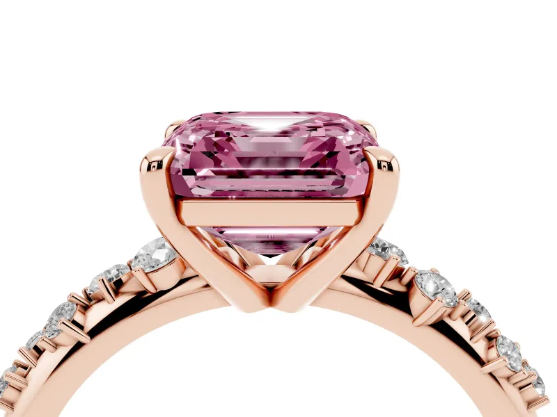Asscher Cut Graduated Accent Engagement Ring Setting for a Fancy Pink Lab-Grown Diamond | Rose Gold