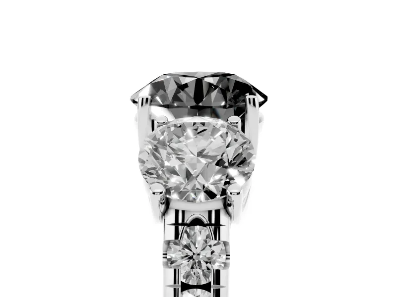 Round Three Stone Engagement Ring Setting for a Black Center | Accented Shoulders | White Gold