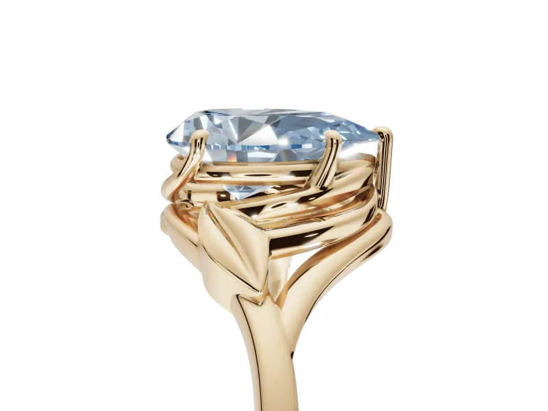 Pear-Shaped Leaf Bypass Solitaire Engagement Ring Setting for a Fancy Blue Lab-Grown Diamond | Yellow Gold