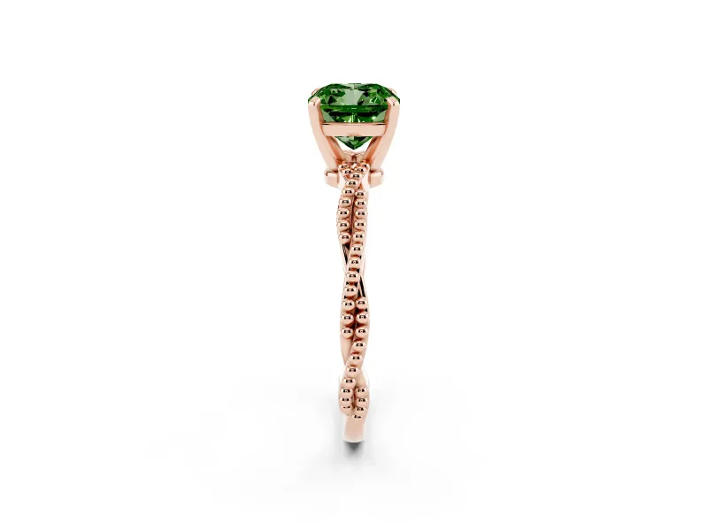 Cushion Cut Twisted Engagement Ring Setting for a Fancy Green Lab-Grown Diamond | Beaded Twist | Rose Gold