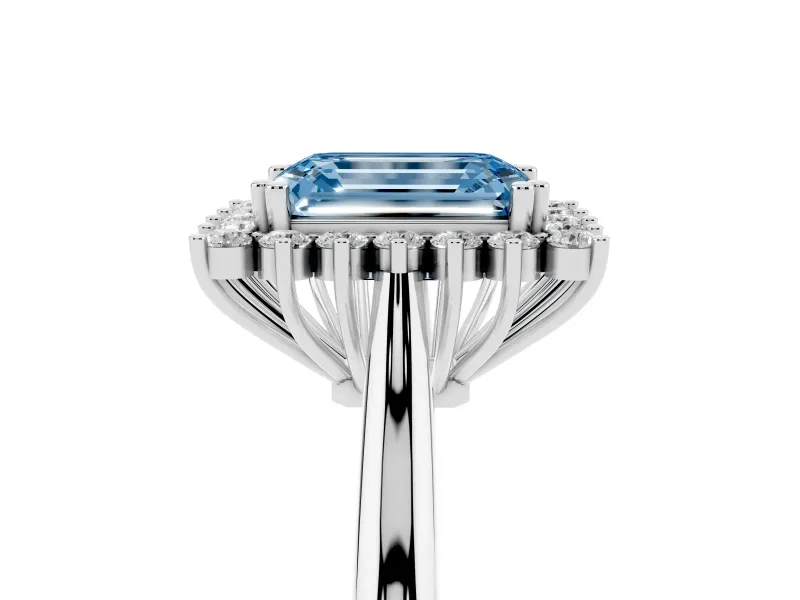 Emerald Cut Starburst Halo Engagement Ring Setting for a Fancy Blue Lab-Grown Diamond | Platinum