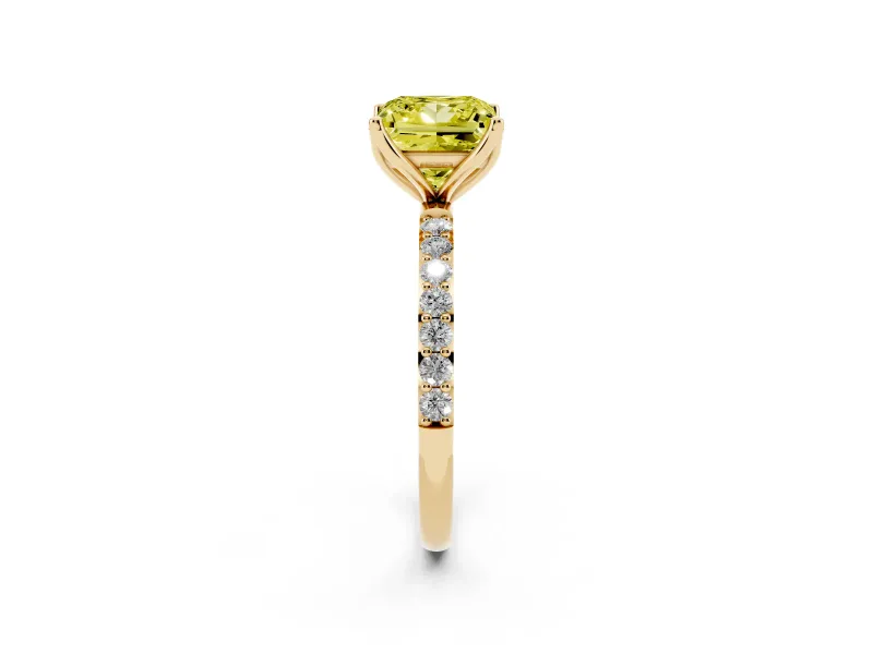 Princess Cut Pave Solitaire Engagement Ring Setting for a Fancy Yellow Lab-Grown Diamond | Slim Band | Yellow Gold