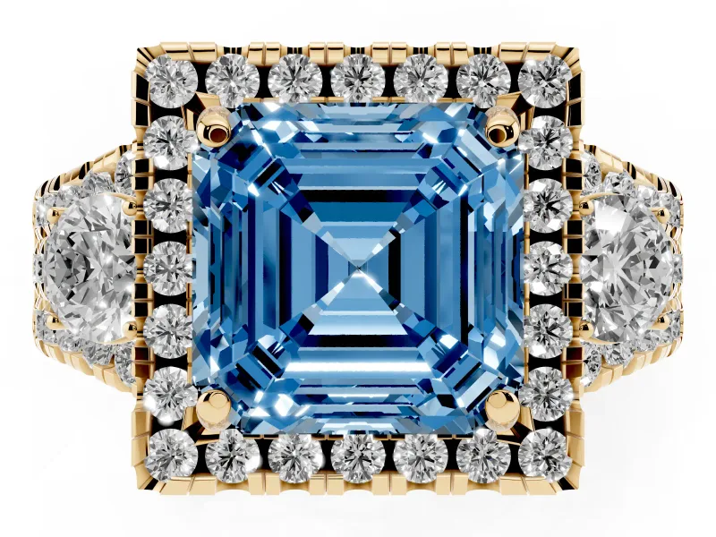 Asscher Cut Halo Split Shank Engagement Ring Setting for a Fancy Blue Lab-Grown Diamond | Yellow Gold