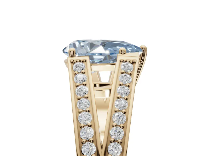 Pear-Shaped Split Shank Pavé Engagement Ring Setting for a Fancy Blue Lab-Grown Diamond | Yellow Gold
