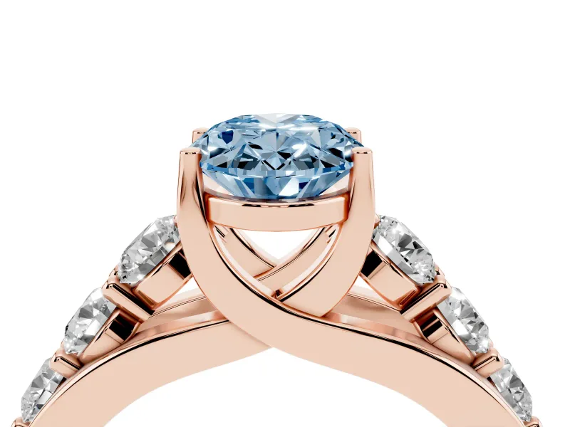 Oval Graduated Engagement Ring Setting for a Fancy Blue Lab-Grown Diamond | Rose Gold