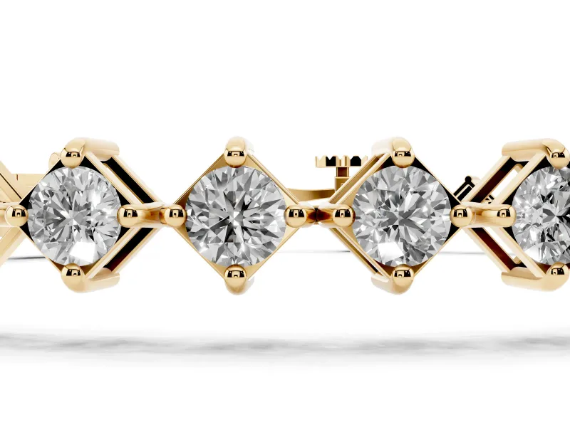 Princess Cut Diamond Tennis Bracelet Set in Yellow gold with Square Prong Setting