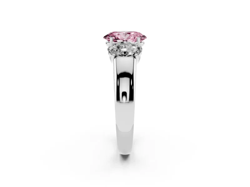 Oval 3 Stone Engagement Ring Setting for a Fancy Pink Lab-Grown Diamond | White Gold