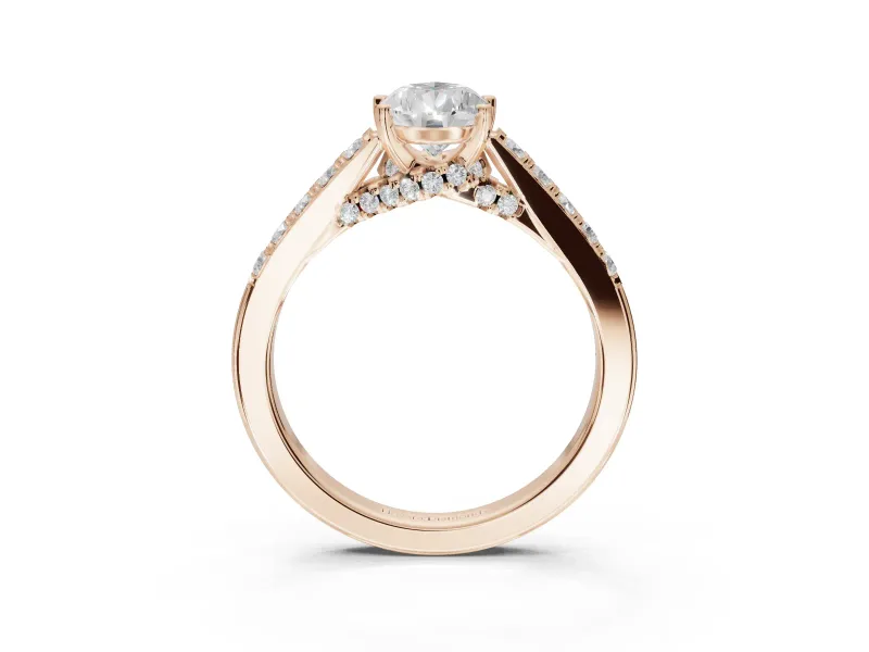 Pear-Shaped Pavé Solitaire Engagement Ring Setting | Crossover Gallery | Rose Gold
