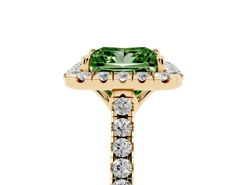 Princess Cut Raised Halo Engagement Ring Setting for a Fancy Green Lab-Grown Diamond | Yellow Gold