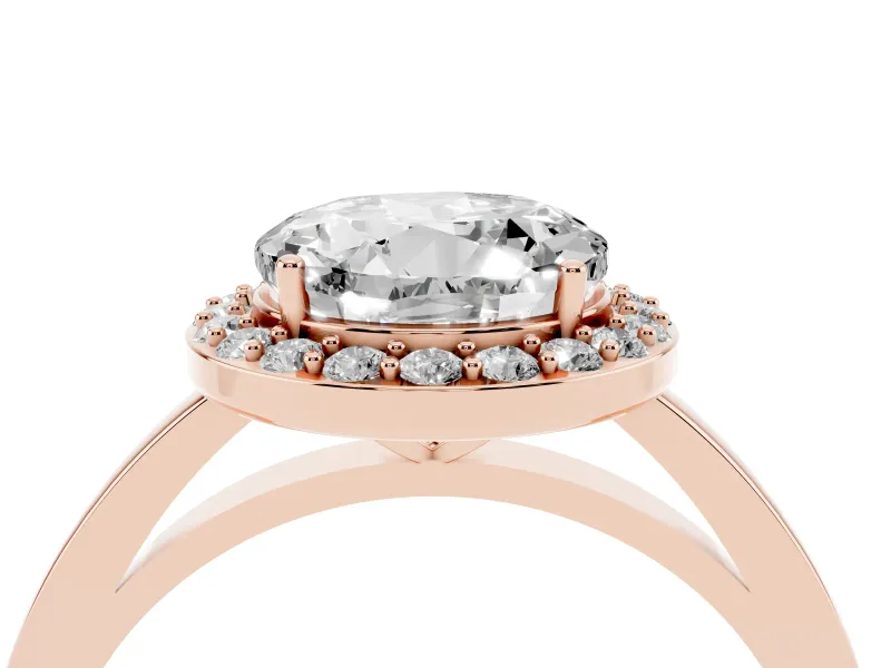 Round Cut Diamond Halo Ring Set in Rose gold with Solitaire Band and Prong Setting