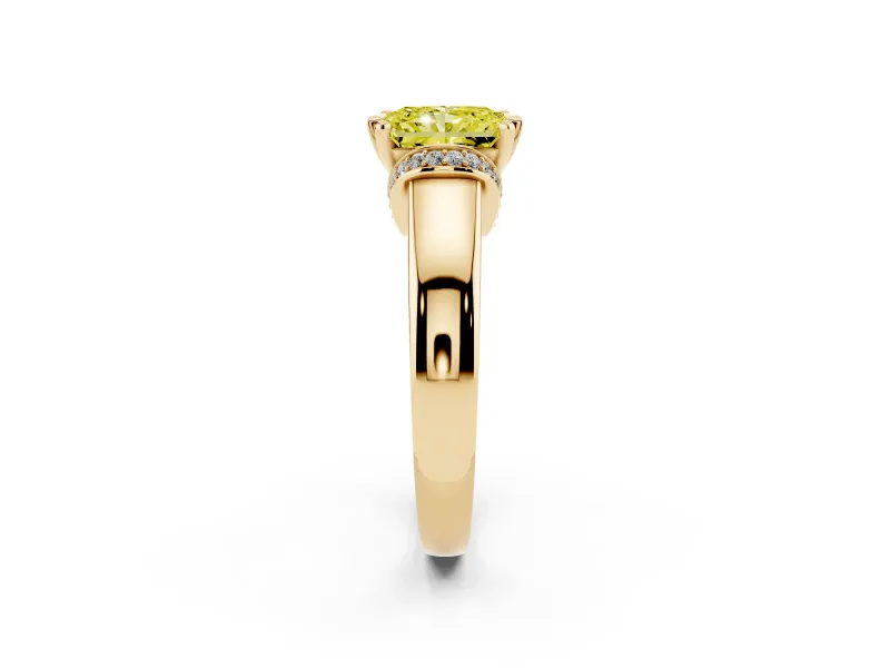 Radiant Cut Pavé Collar Engagement Ring Setting for a Fancy Yellow Lab-Grown Diamond | Yellow Gold
