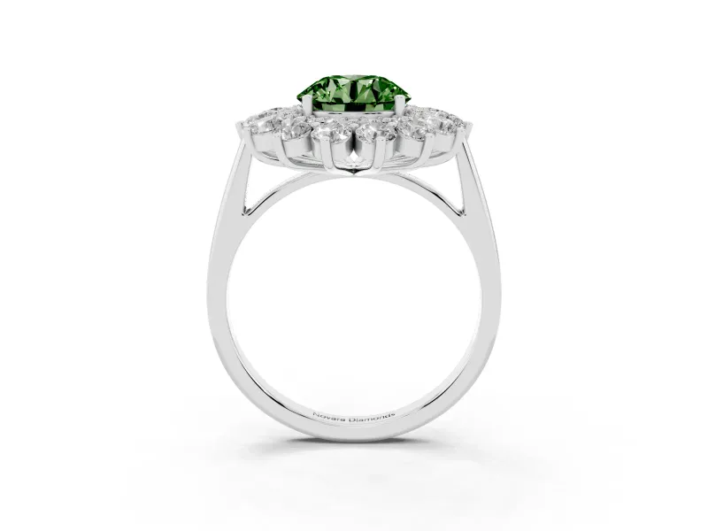 Round Floral Double Halo Engagement Ring Setting for a Fancy Green Lab-Grown Diamond | Plain Band | Platinum